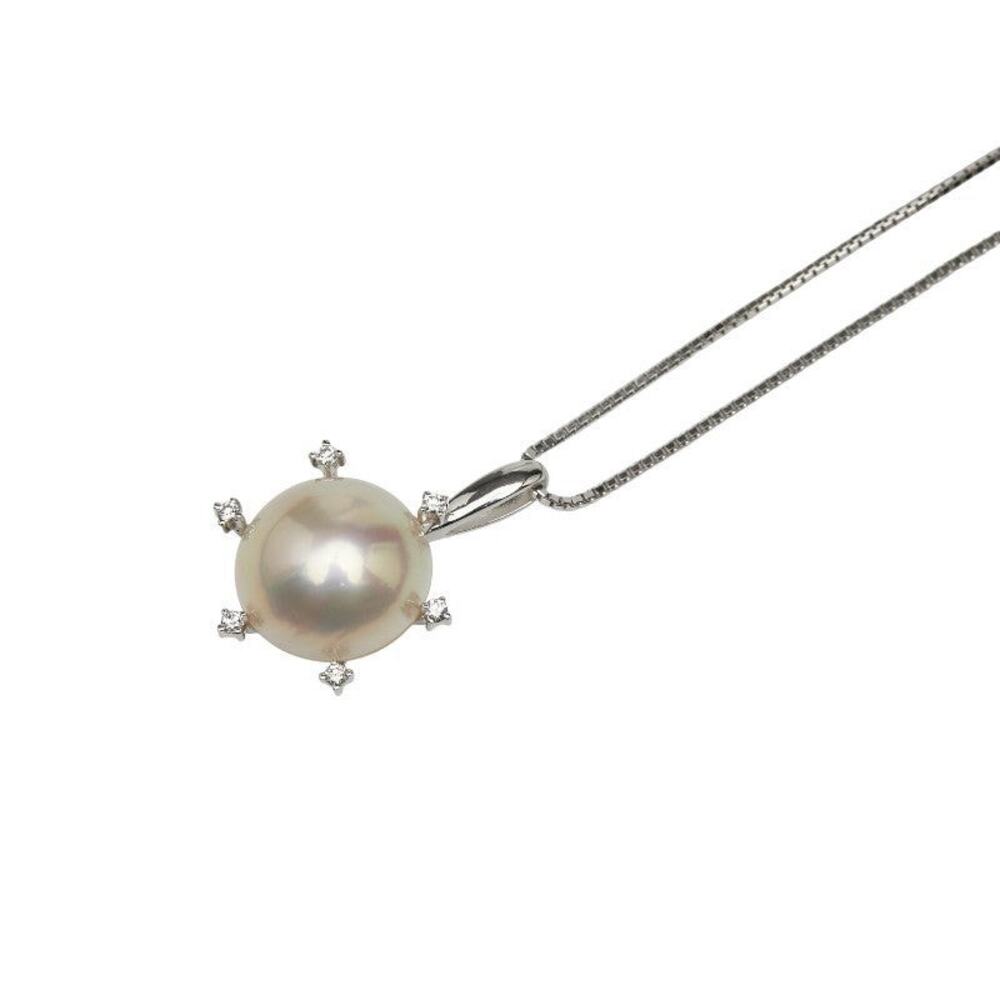 TASAKI Mabe Pearl Diamond 18K White Gold Pendant Necklace Silver
